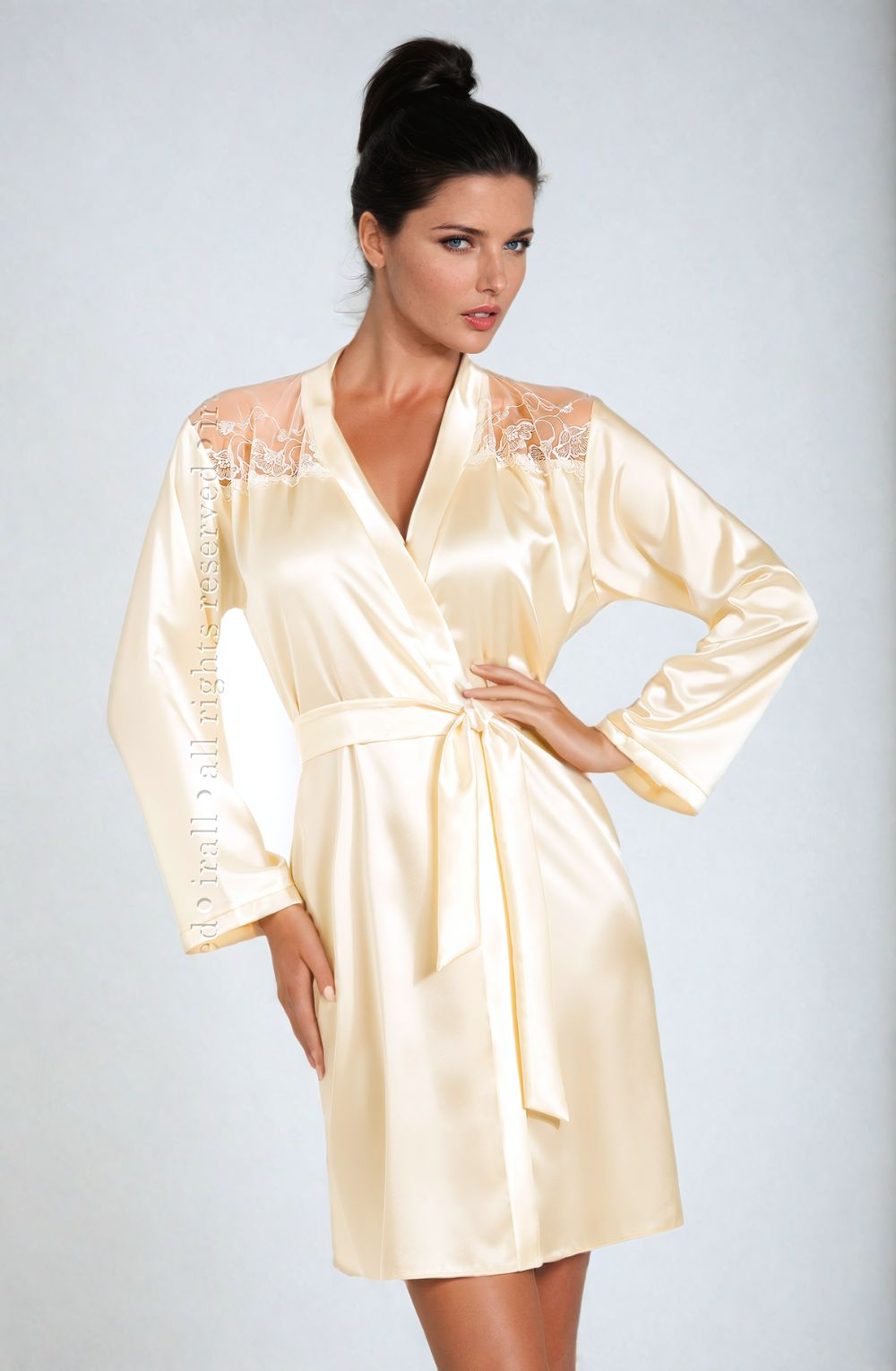 Irall Daphne Cream Satin Floral Dressing Gown - view 3