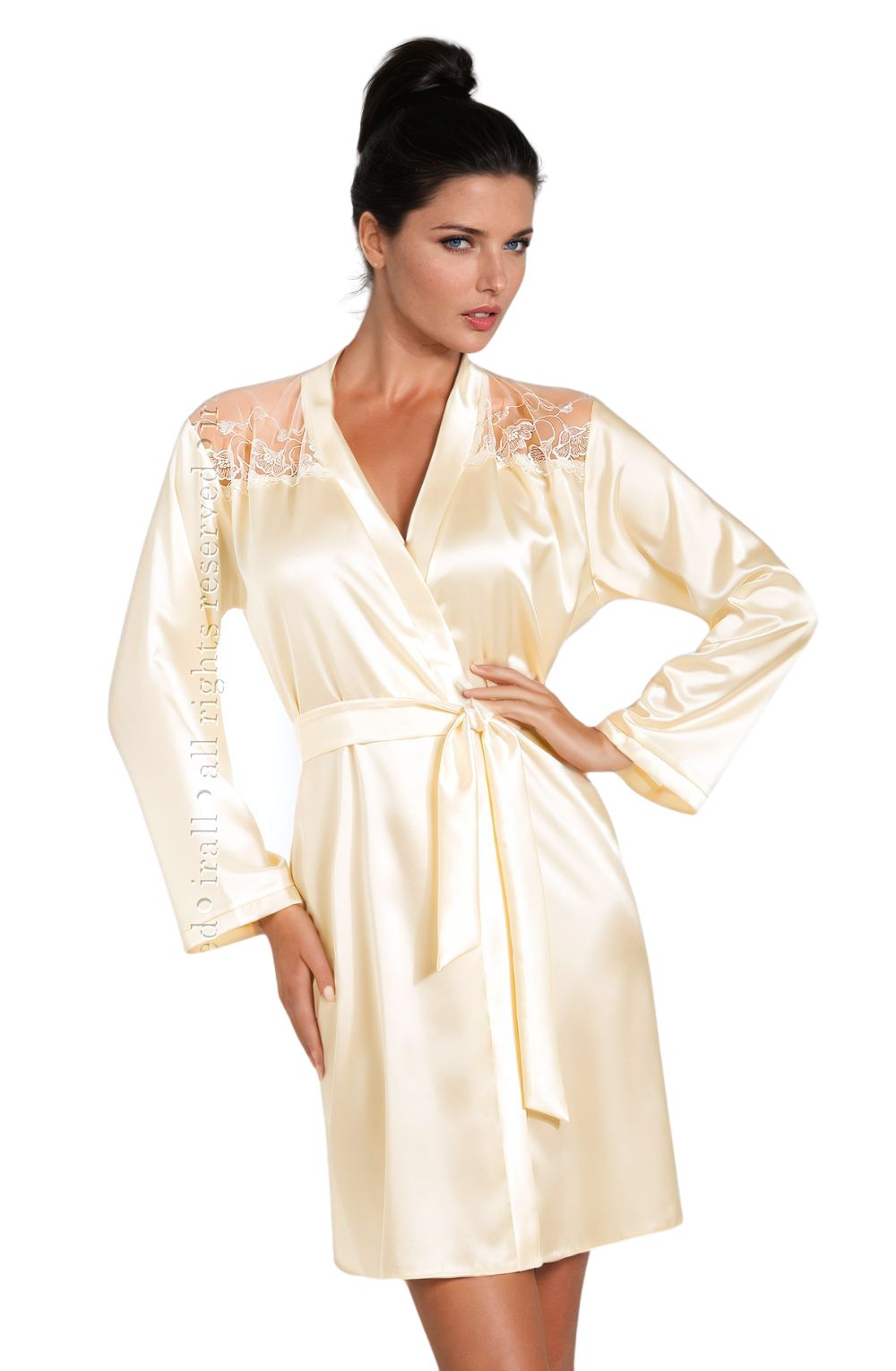 Irall Daphne Cream Satin Floral Dressing Gown