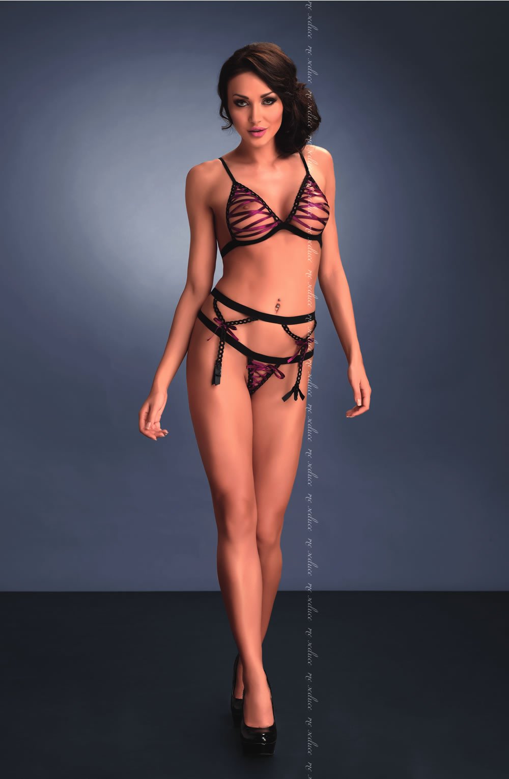 Me Seduce Black Satin Suspender Belt