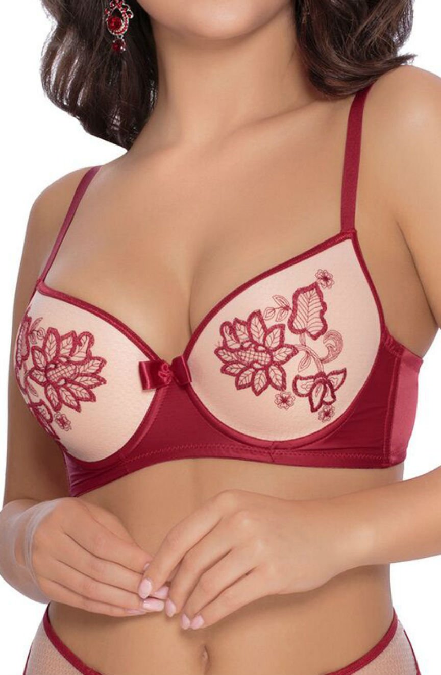 Roza Mehendi Claret Satin Padded Push Up Bra