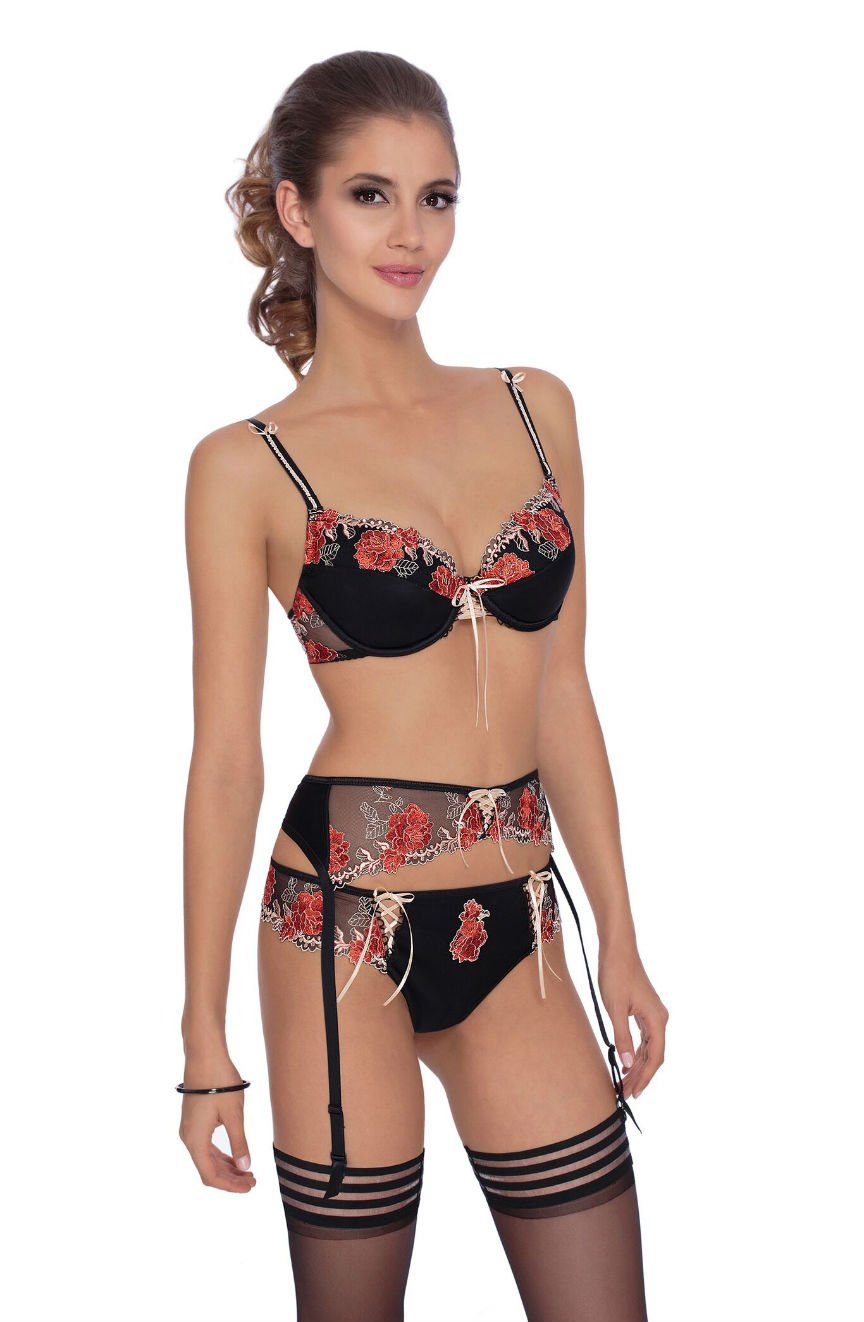 Roza Natali Black Suspender Floral Bra - view 2