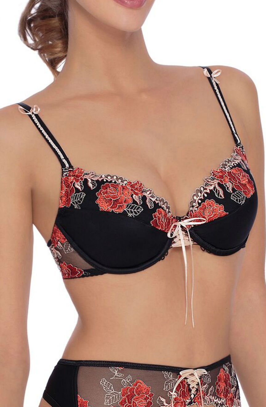 Roza Natali Black Suspender Floral Bra