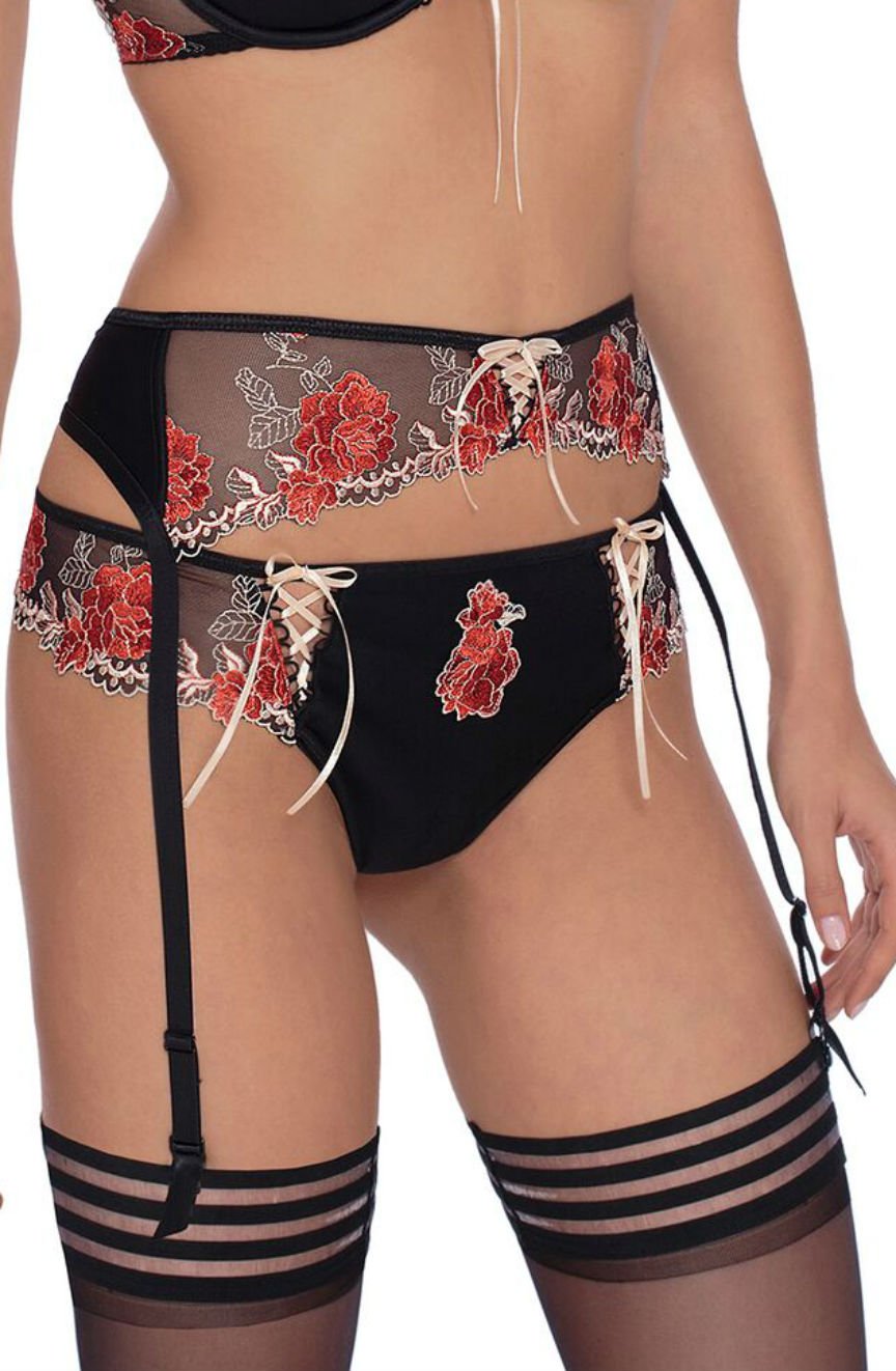 Roza Natali Black Floral Suspender Belt