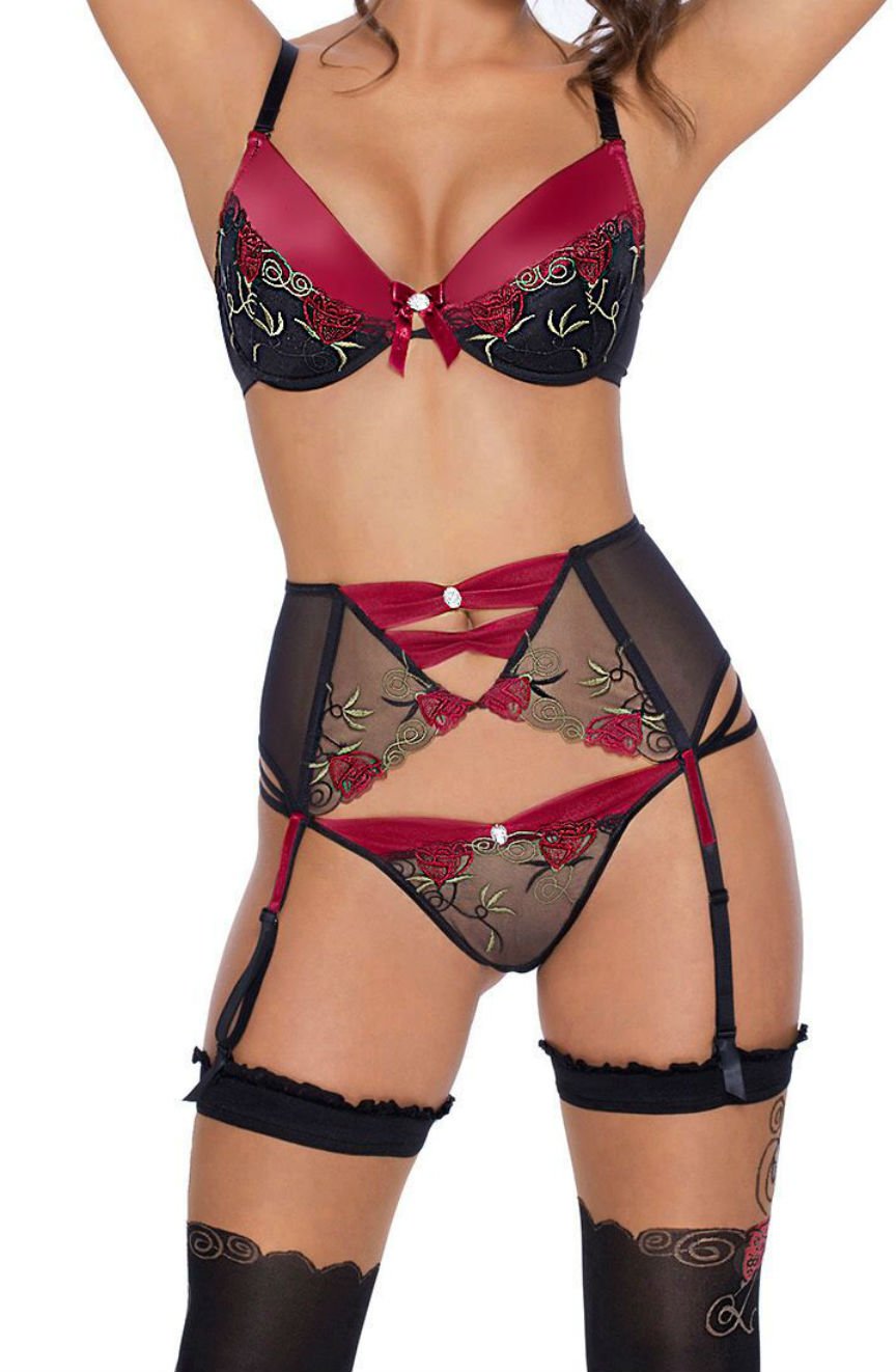 Roza Rufina Black Lace Suspender Push Up Bra - view 3