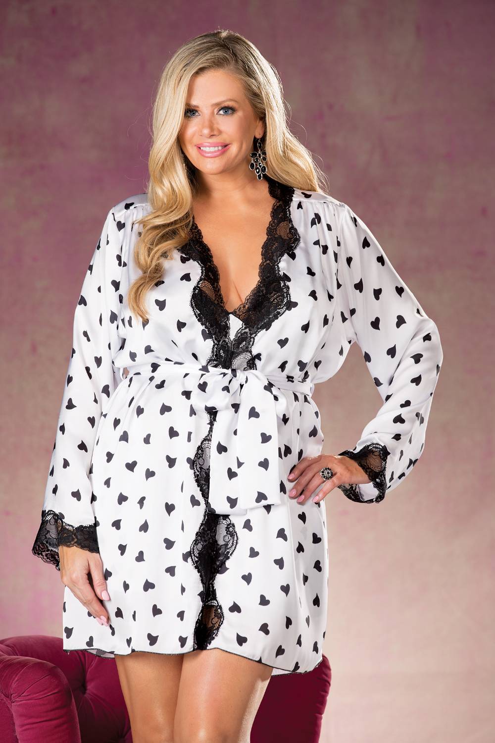 Shirley of Hollywood Heart White and Black Lace Robe