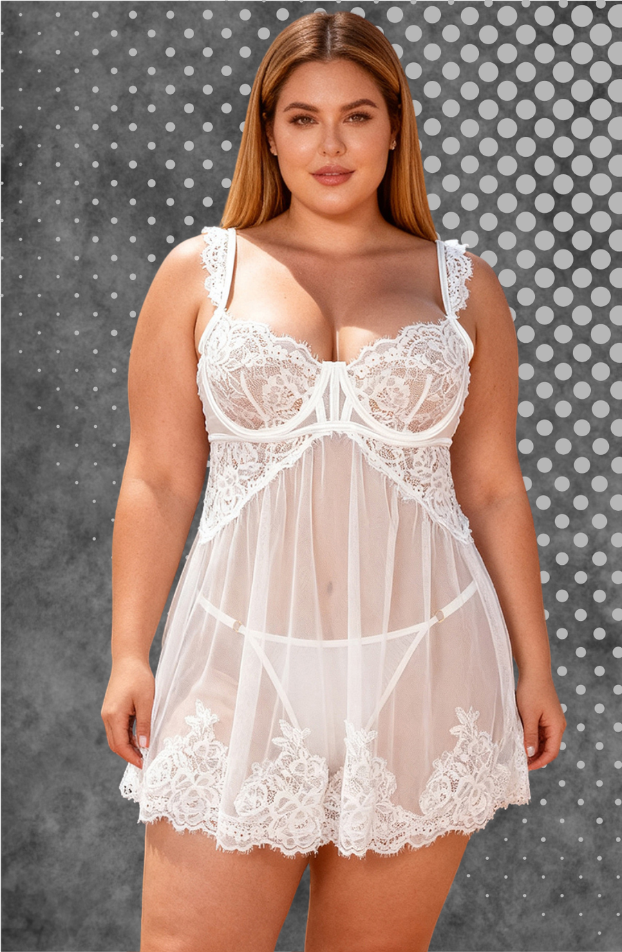 YesX Plus Size White Lace Underwired Babydoll
